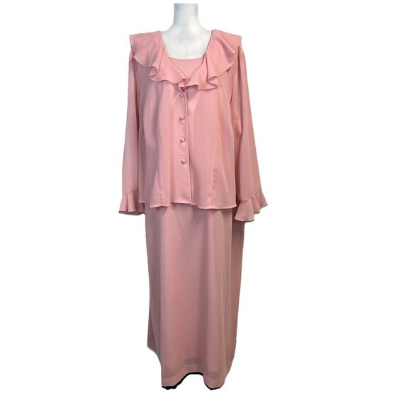 Jessica Howard 2pc Jacket Dress Plus sz 24W Pink Crepe Wedding Evening Cocktail - Picture 1 of 12